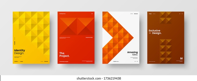 Company identity brochure template collection. Business presentation vector A4 vertical orientation front page mock up set. Corporate report cover abstract geometric illustration design layout bundle.