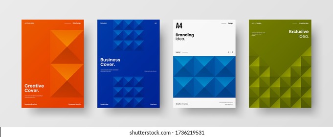 Company identity brochure template collection. Business presentation vector A4 vertical orientation front page mock up set. Corporate report cover abstract geometric illustration design layout bundle.