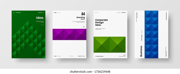 Company identity brochure template collection. Business presentation vector A4 vertical orientation front page mock up set. Corporate report cover abstract geometric illustration design layout bundle.