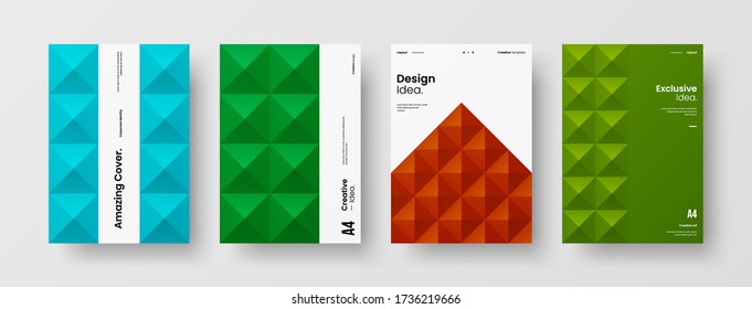 Company identity brochure template collection. Business presentation vector A4 vertical orientation front page mock up set. Corporate report cover abstract geometric illustration design layout bundle.