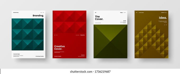 Company identity brochure template collection. Business presentation vector A4 vertical orientation front page mock up set. Corporate report cover abstract geometric illustration design layout bundle.