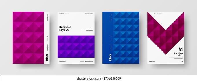 Company identity brochure template collection. Business presentation vector A4 vertical orientation front page mock up set. Corporate report cover abstract geometric illustration design layout bundle.