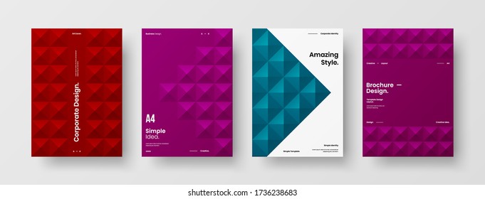 Company identity brochure template collection. Business presentation vector A4 vertical orientation front page mock up set. Corporate report cover abstract geometric illustration design layout bundle.