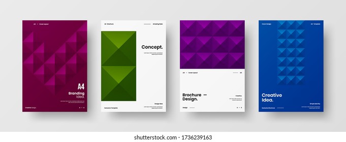 Company identity brochure template collection. Business presentation vector vertical orientation front page mock up set. Corporate report cover abstract geometric illustration design layout bundle.