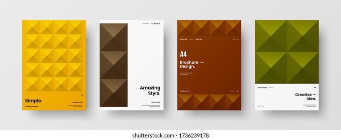 Company identity brochure template collection. Business presentation vector vertical orientation front page mock up set. Corporate report cover abstract geometric illustration design layout bundle.