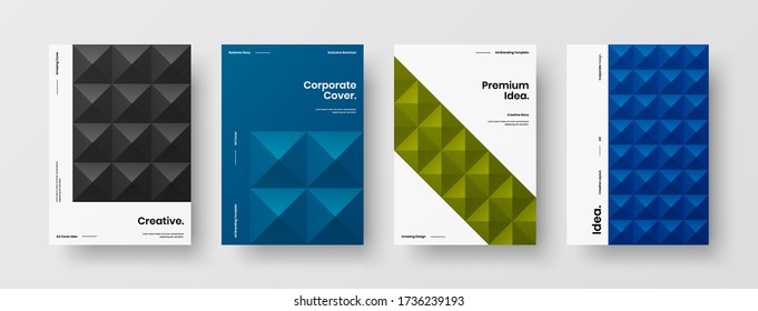 Company identity brochure template collection. Business presentation vector vertical orientation front page mock up set. Corporate report cover abstract geometric illustration design layout bundle.