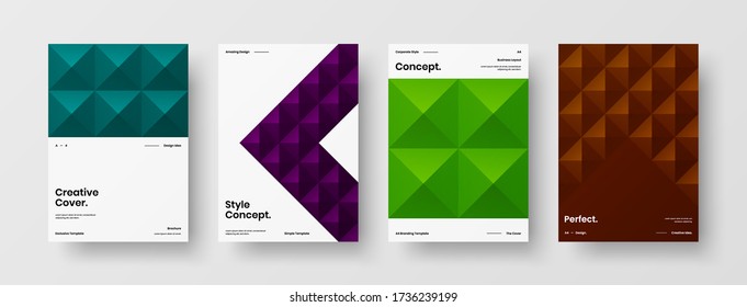 Company identity brochure template collection. Business presentation vector vertical orientation front page mock up set. Corporate report cover abstract geometric illustration design layout bundle.