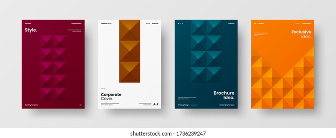 Company identity brochure template collection. Business presentation vector vertical orientation front page mock up set. Corporate report cover abstract geometric illustration design layout bundle.