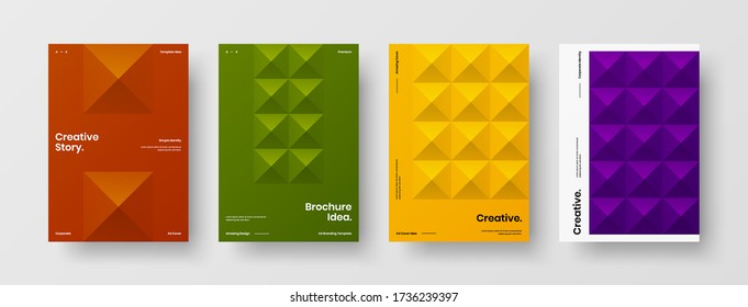 Company identity brochure template collection. Business presentation vector vertical orientation front page mock up set. Corporate report cover abstract geometric illustration design layout bundle.