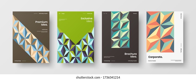 Company identity brochure template collection. Business presentation vector vertical orientation front page mock up set. Corporate report cover abstract geometric illustration design layout bundle.