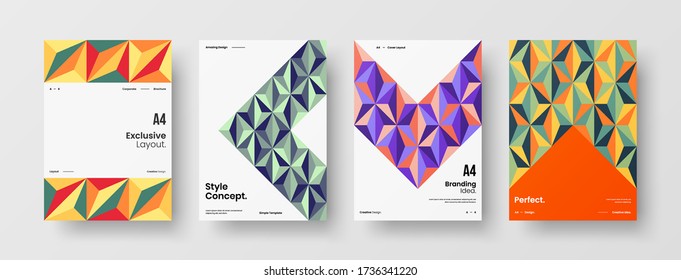 Company identity brochure template collection. Business presentation vector vertical orientation front page mock up set. Corporate report cover abstract geometric illustration design layout bundle.