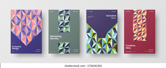 Company identity brochure template collection. Business presentation vector vertical orientation front page mock up set. Corporate report cover abstract geometric illustration design layout bundle.