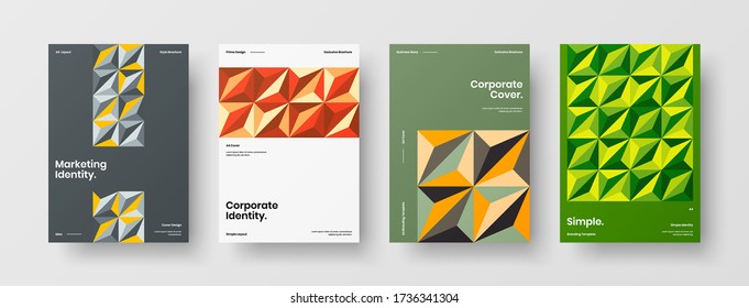 Company identity brochure template collection. Business presentation vector vertical orientation front page mock up set. Corporate report cover abstract geometric illustration design layout bundle.