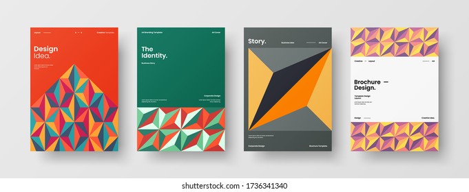 Company identity brochure template collection. Business presentation vector vertical orientation front page mock up set. Corporate report cover abstract geometric illustration design layout bundle.
