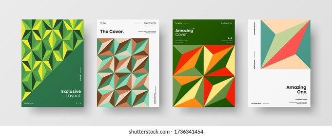 Company identity brochure template collection. Business presentation vector vertical orientation front page mock up set. Corporate report cover abstract geometric illustration design layout bundle.