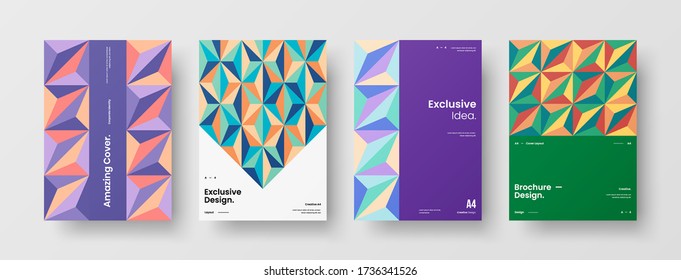 Company identity brochure template collection. Business presentation vector vertical orientation front page mock up set. Corporate report cover abstract geometric illustration design layout bundle.