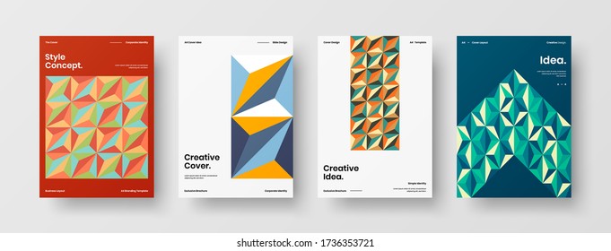 Company identity brochure template collection. Business presentation vector vertical orientation front page mock up set. Corporate report cover abstract geometric illustration design layout bundle.