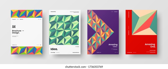 Company identity brochure template collection. Business presentation vector vertical orientation front page mock up set. Corporate report cover abstract geometric illustration design layout bundle.
