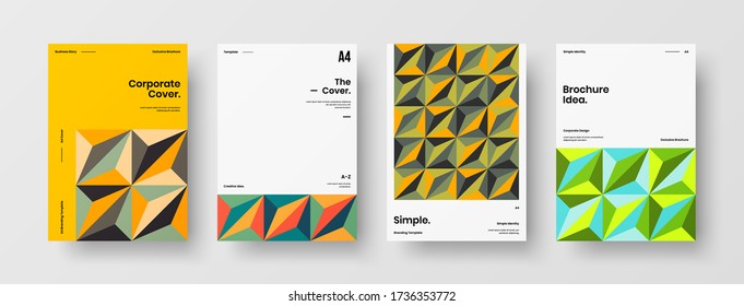 Company identity brochure template collection. Business presentation vector vertical orientation front page mock up set. Corporate report cover abstract geometric illustration design layout bundle.