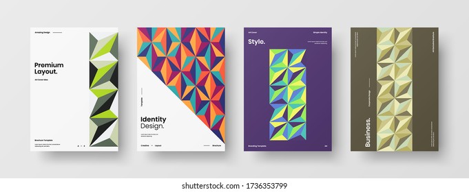 Company identity brochure template collection. Business presentation vector vertical orientation front page mock up set. Corporate report cover abstract geometric illustration design layout bundle.