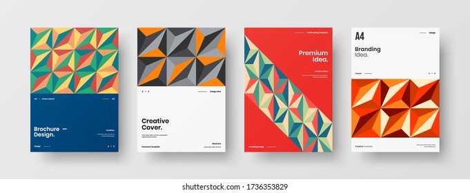 Company identity brochure template collection. Business presentation vector vertical orientation front page mock up set. Corporate report cover abstract geometric illustration design layout bundle.