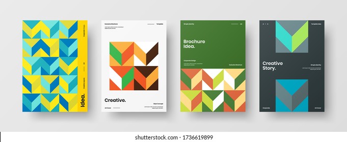 Company identity brochure template collection. Business presentation vector vertical orientation front page mock up set. Corporate report cover abstract geometric illustration design layout bundle.