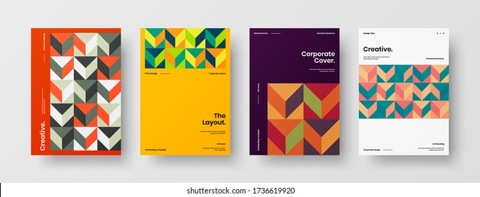 Company identity brochure template collection. Business presentation vector vertical orientation front page mock up set. Corporate report cover abstract geometric illustration design layout bundle.