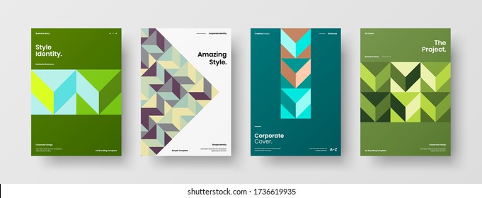 Company identity brochure template collection. Business presentation vector vertical orientation front page mock up set. Corporate report cover abstract geometric illustration design layout bundle.