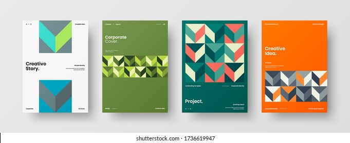 Company Identity Brochure Template Collection. Business Presentation Vector Vertical Orientation Front Page Mock Up Set. Corporate Report Cover Abstract Geometric Illustration Design Layout Bundle.