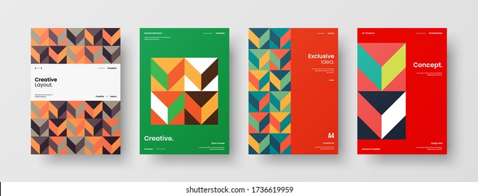 Company identity brochure template collection. Business presentation vector vertical orientation front page mock up set. Corporate report cover abstract geometric illustration design layout bundle.