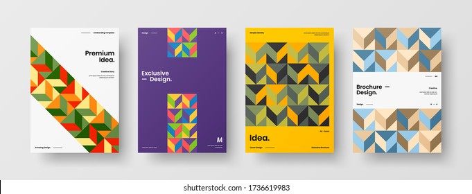 Company identity brochure template collection. Business presentation vector vertical orientation front page mock up set. Corporate report cover abstract geometric illustration design layout bundle.