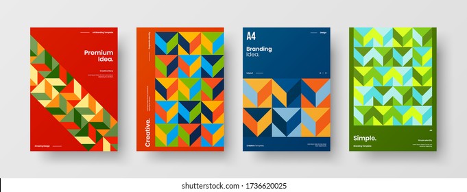 Company identity brochure template collection. Business presentation vector vertical orientation front page mock up set. Corporate report cover abstract geometric illustration design layout bundle.