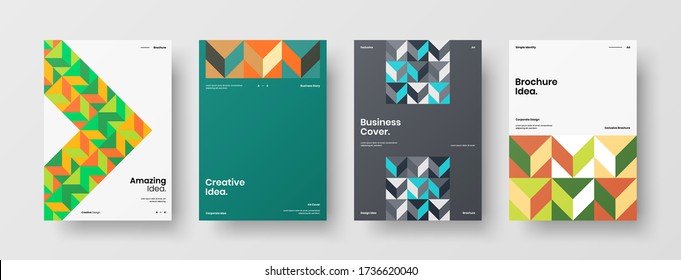 Company identity brochure template collection. Business presentation vector vertical orientation front page mock up set. Corporate report cover abstract geometric illustration design layout bundle.