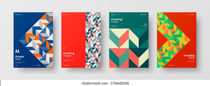 Company identity brochure template collection. Business presentation vector vertical orientation front page mock up set. Corporate report cover abstract geometric illustration design layout bundle.