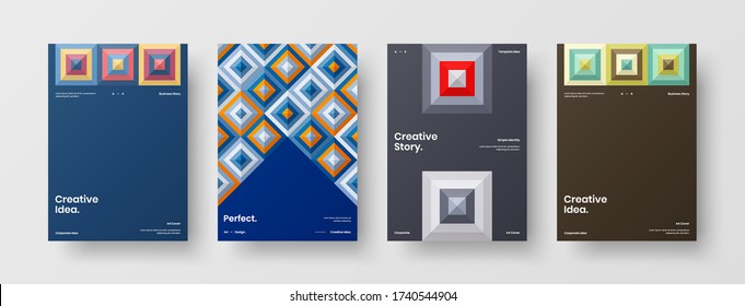 Company identity brochure template collection. Business presentation vector vertical orientation front page mock up set. Corporate report cover abstract geometric illustration design layout bundle.