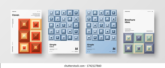 Company identity brochure template collection. Business presentation vector vertical orientation front page mock up set. Corporate report cover abstract geometric illustration design layout bundle.