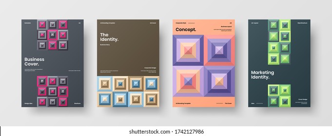 Company identity brochure template collection. Business presentation vector vertical orientation front page mock up set. Corporate report cover abstract geometric illustration design layout bundle.