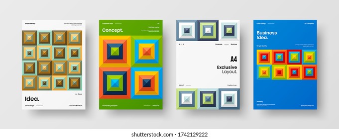 Company identity brochure template collection. Business presentation vector vertical orientation front page mock up set. Corporate report cover abstract geometric illustration design layout bundle.