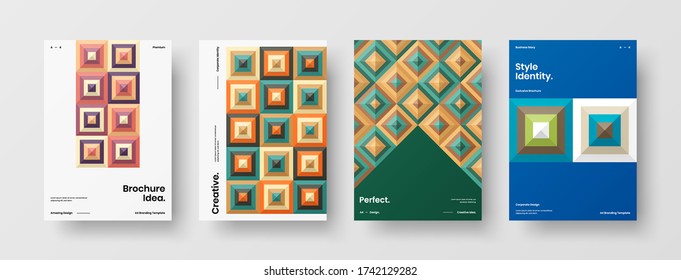 Company identity brochure template collection. Business presentation vector vertical orientation front page mock up set. Corporate report cover abstract geometric illustration design layout bundle.