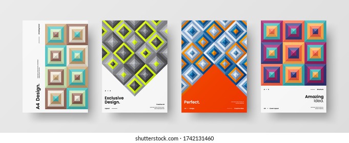 Company identity brochure template collection. Business presentation vector vertical orientation front page mock up set. Corporate report cover abstract geometric illustration design layout bundle.