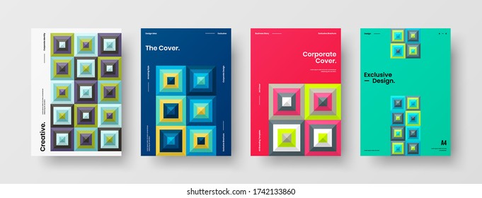 Company identity brochure template collection. Business presentation vector vertical orientation front page mock up set. Corporate report cover abstract geometric illustration design layout bundle.