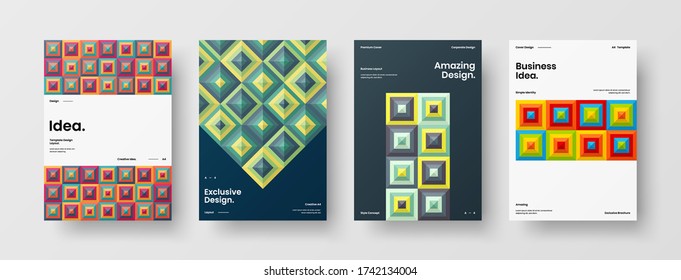 Company identity brochure template collection. Business presentation vector vertical orientation front page mock up set. Corporate report cover abstract geometric illustration design layout bundle.