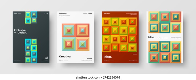 Company identity brochure template collection. Business presentation vector vertical orientation front page mock up set. Corporate report cover abstract geometric illustration design layout bundle.