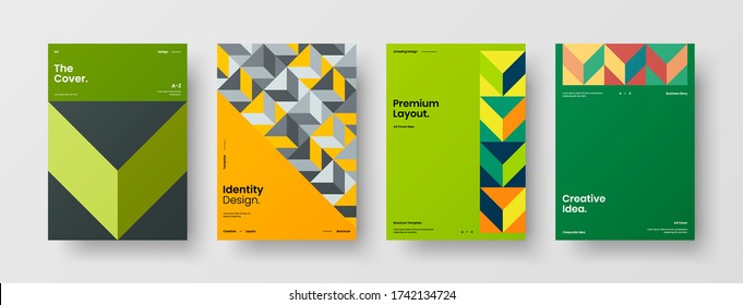 Company identity brochure template collection. Business presentation vector vertical orientation front page mock up set. Corporate report cover abstract geometric illustration design layout bundle.
