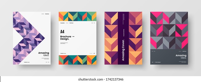 Company identity brochure template collection. Business presentation vector vertical orientation front page mock up set. Corporate report cover abstract geometric illustration design layout bundle.