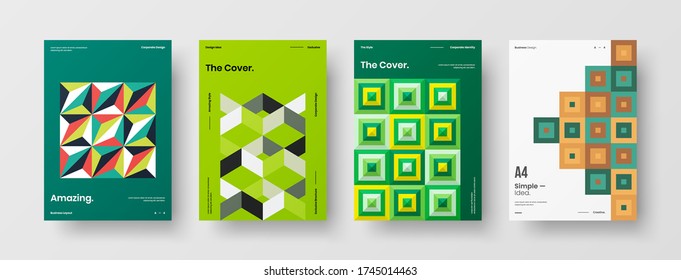 Company identity brochure template collection. Business presentation vector vertical orientation front page mock up set. Corporate report cover abstract geometric illustration design layout bundle.