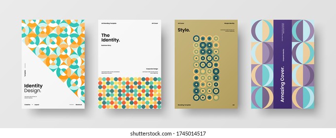 Company identity brochure template collection. Business presentation vector vertical orientation front page mock up set. Corporate report cover abstract geometric illustration design layout bundle.