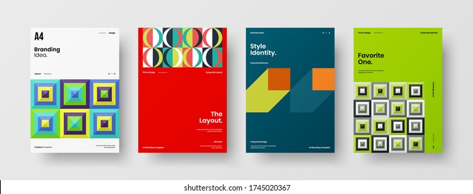 Company identity brochure template collection. Business presentation vector vertical orientation front page mock up set. Corporate report cover abstract geometric illustration design layout bundle.
