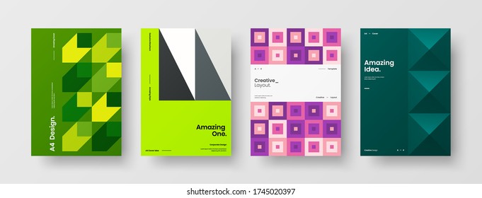 Company identity brochure template collection. Business presentation vector vertical orientation front page mock up set. Corporate report cover abstract geometric illustration design layout bundle.