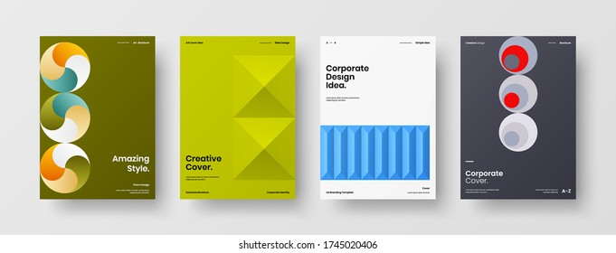 Company identity brochure template collection. Business presentation vector vertical orientation front page mock up set. Corporate report cover abstract geometric illustration design layout bundle.